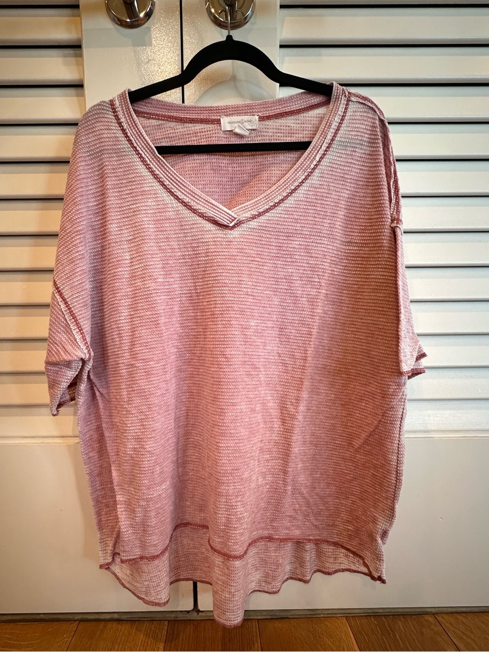 Treasure & Bond Women's Pink Waffle T-shirt Size L
